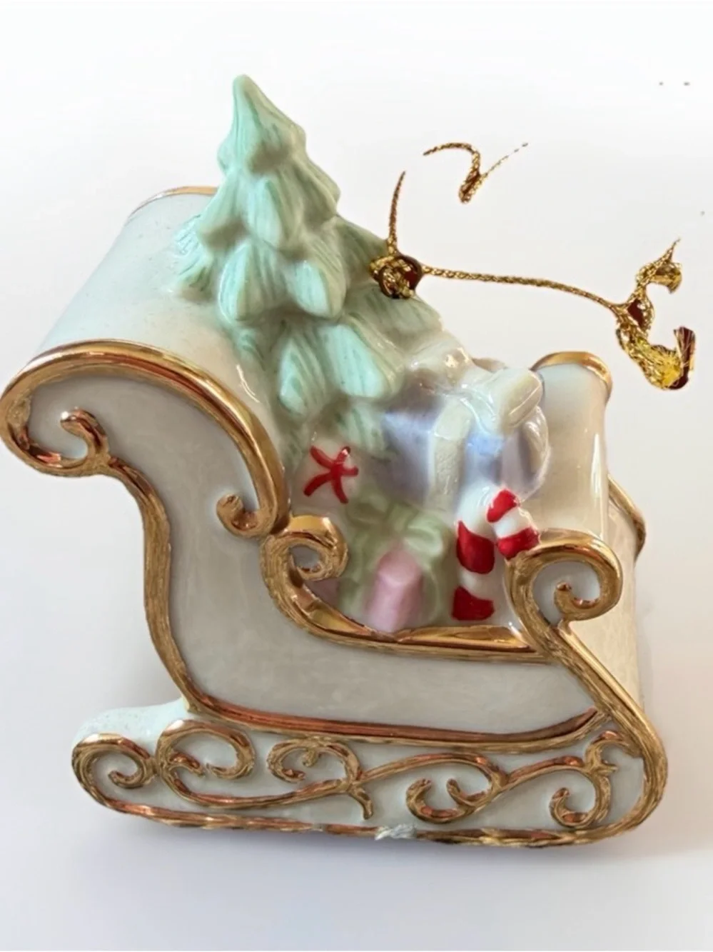 Lenox Porcelain Christmas Sleigh Ornament 761400 Hand Painted Gold Trim Holiday